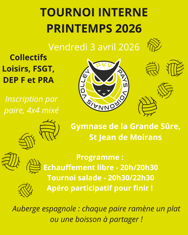 TOURNOI INTERNE DU PRINTEMPS : vendredi 3 avril 2026
